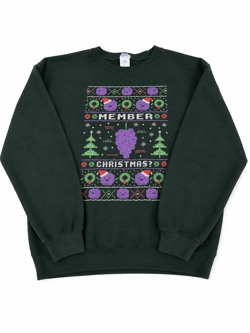 Gildan Dark Green Crewneck 'Member Christmas' Graphic Sweater size Large